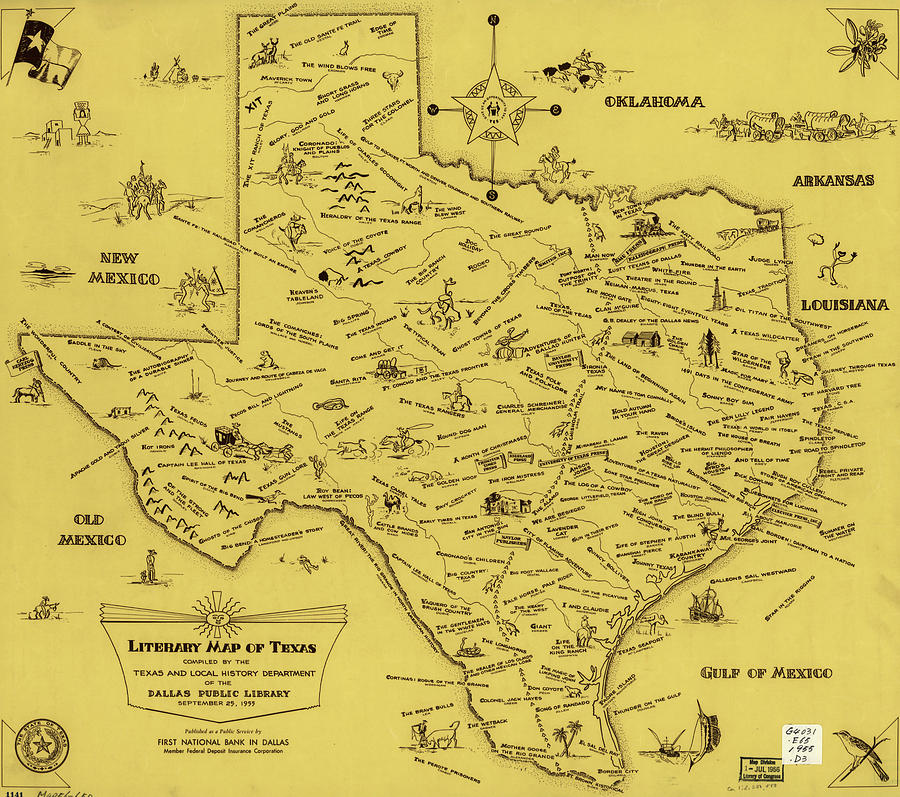 A Literary Map of Texas by Dallas Public Library Antique Map 1955 ...