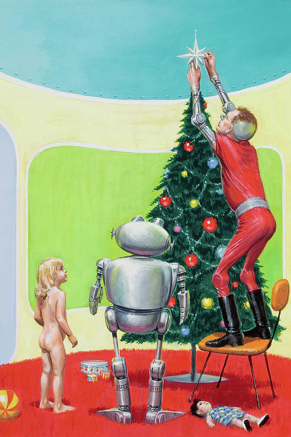 A Little Girls Xmas in Modernia Painting by Edmund Emshwiller