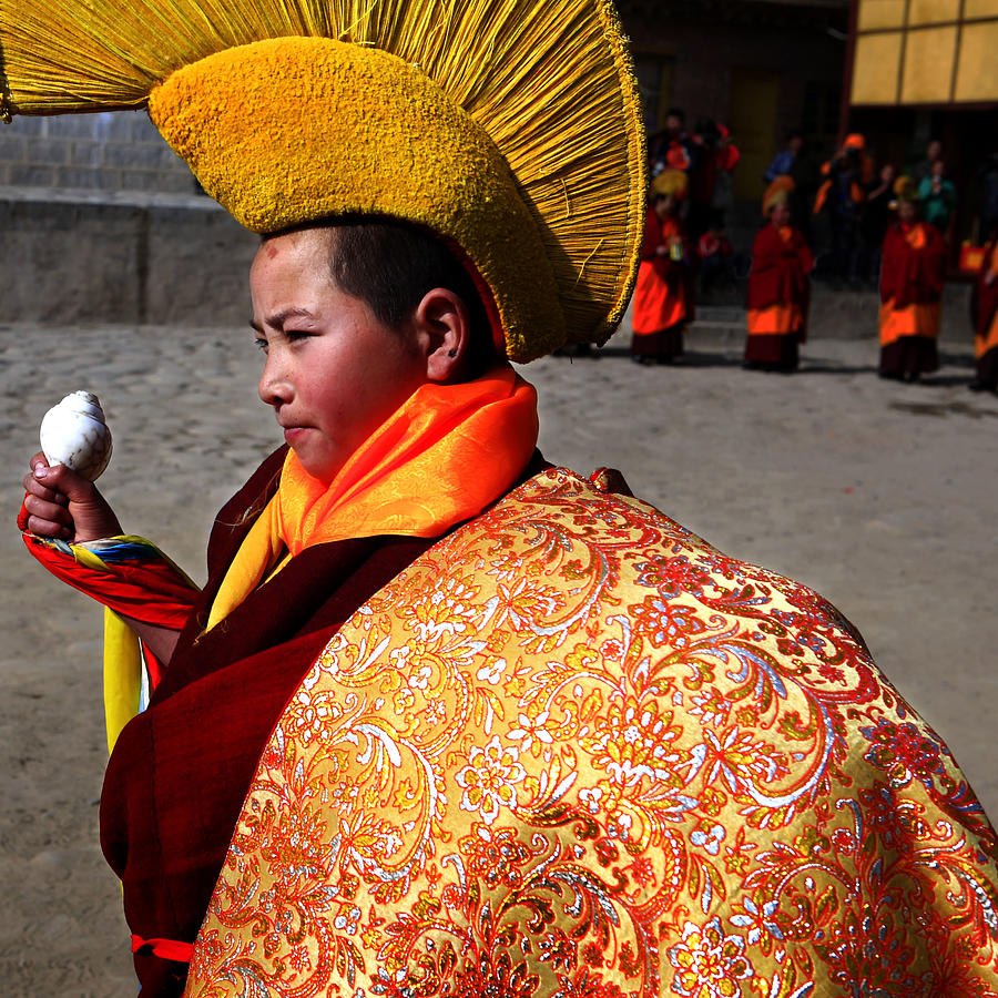 Child Photograph - A Little Lama With A Conch In Hand by Yibing Nie