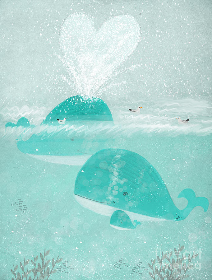 Whales Painting - A Little Love by Bri Buckley Whales Painting - A Little Love by Bri Buckley