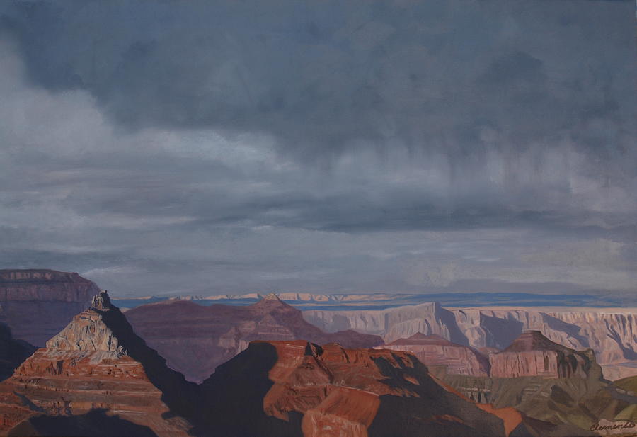 Grand Canyon National Park Painting - A little rain over the canyon by Barbara Barber