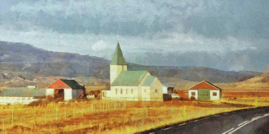 A Lone Church On The Open Road In The Snaefellsnes Peninsula Digital Art by Digital Photographic Arts