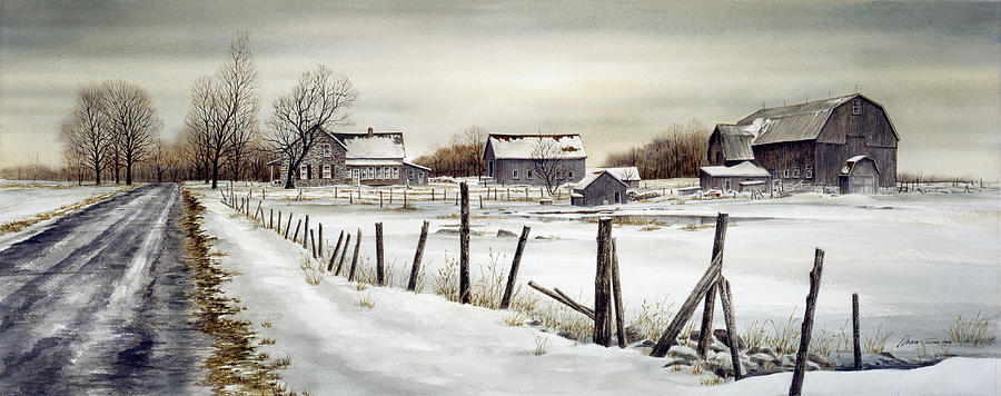 Landscape Painting - A Long Winter Road by John Morrow