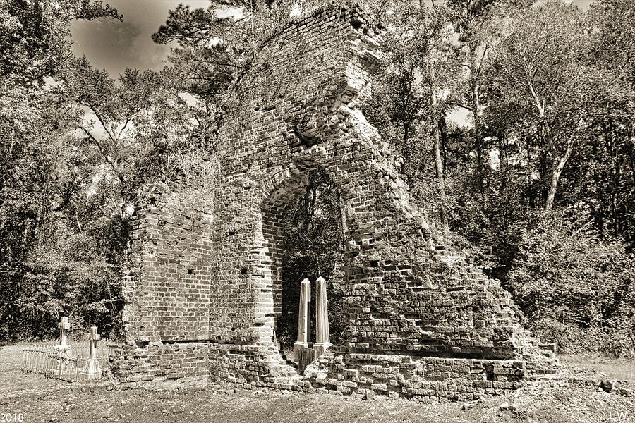 A Look Through Pon Pon Chapel Of Ease Jacksonboro South Carolina Black And White Photograph by Lisa Wooten