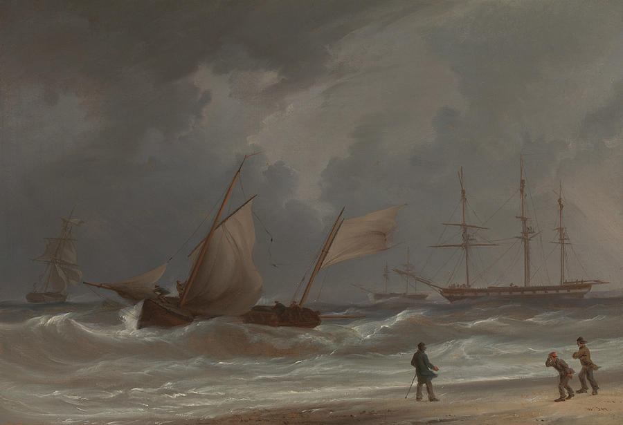 A Lugger Driving Ashore in a Gale Painting by William Joy