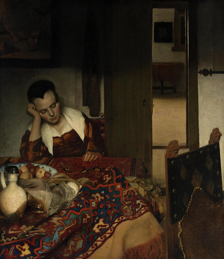 A Maid Asleep. Painting by Jan Vermeer -1632-1675-