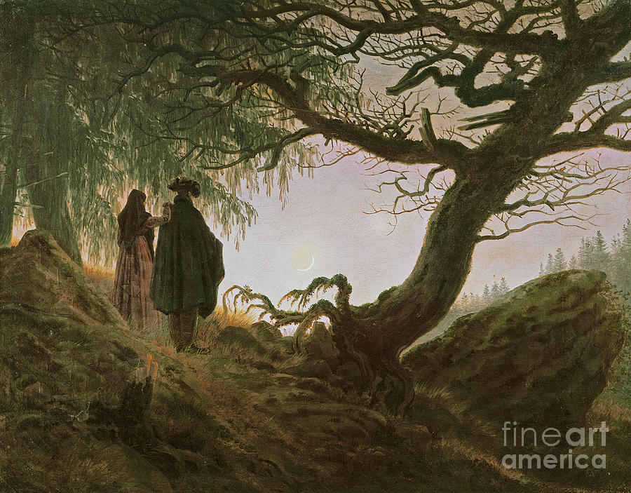 A Man And Woman Contemplating Moon By Caspar David Friedrich Painting by Caspar David Friedrich