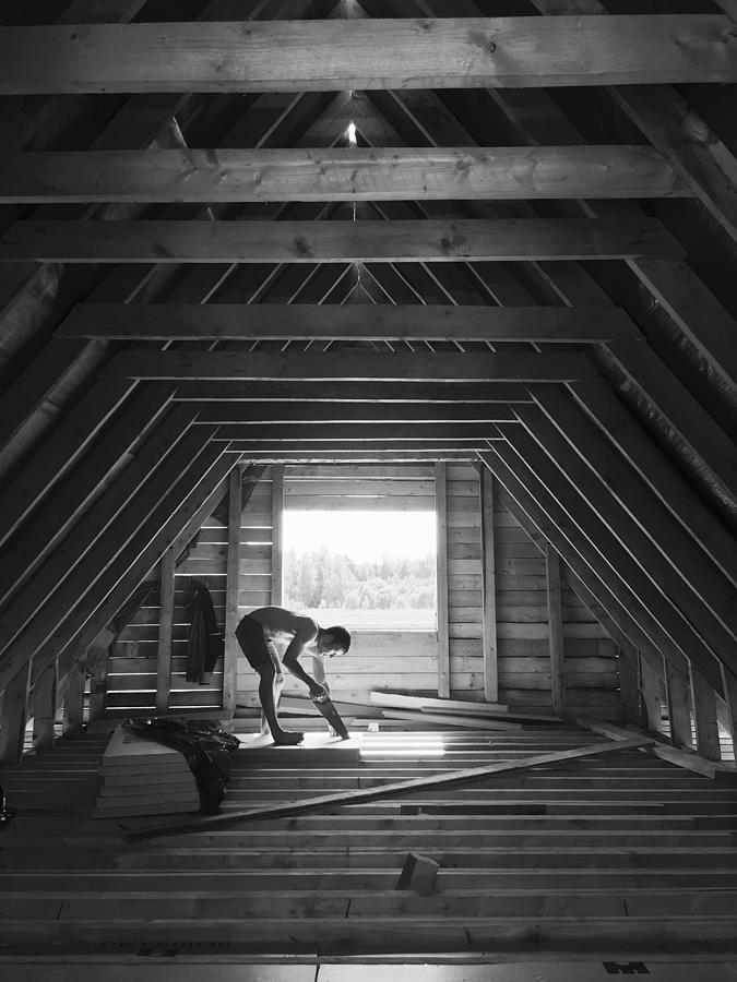 Builder Photograph - A Man Builds His First House by Ed Aver