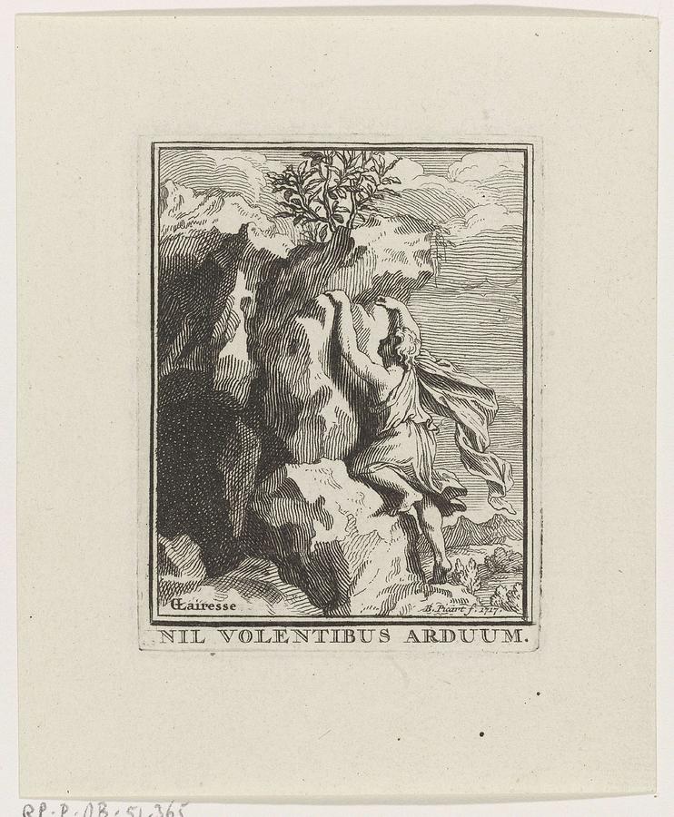 A man climbing a mountain, Bernard Picart, after Gerard de Lairesse, 1717 Painting by Gerard de Lairesse