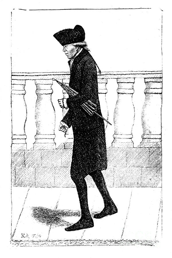 A Man Walking With An Umbrella Drawing by Print Collector
