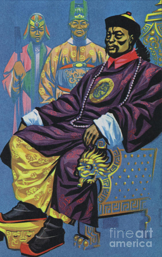 A Manchu Emperor sitting in state  Painting by Angus McBride