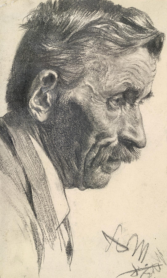 A Mans Head Drawing by Adolph Menzel