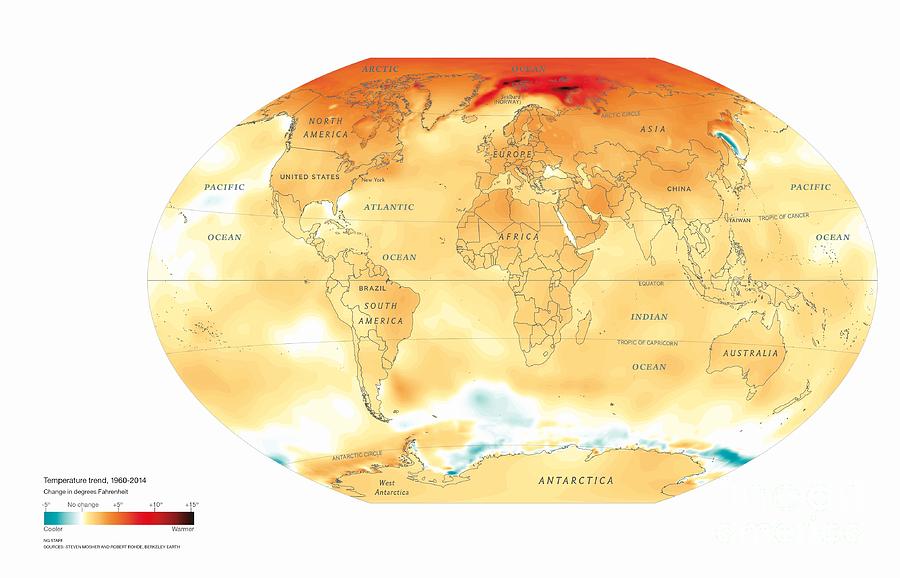 A Map Of Earth Depicting The Warming Trend Since 1960 Photograph By ...