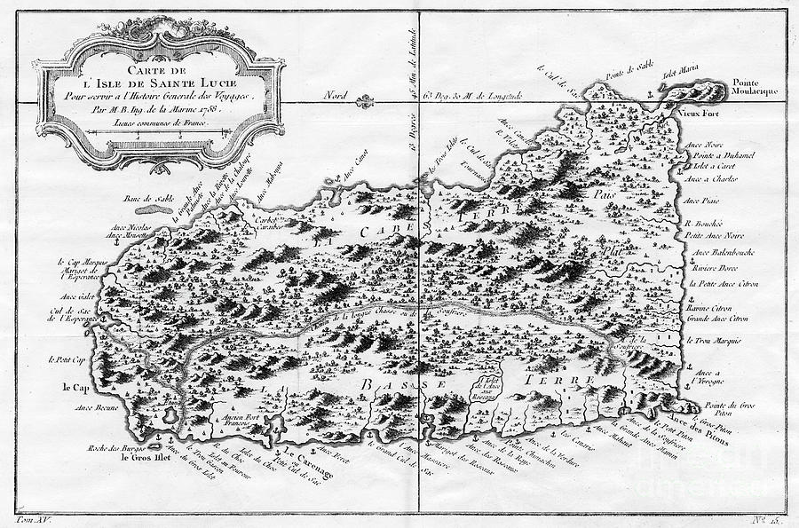 A Map Of St Lucia, The West Indies Drawing by Print Collector