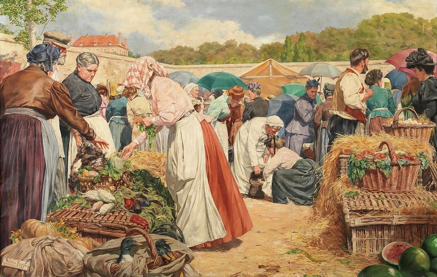 A Market. 1925. Oil on canvas. Painting by Antonio Maria Fabres y Costa -1854-1938-