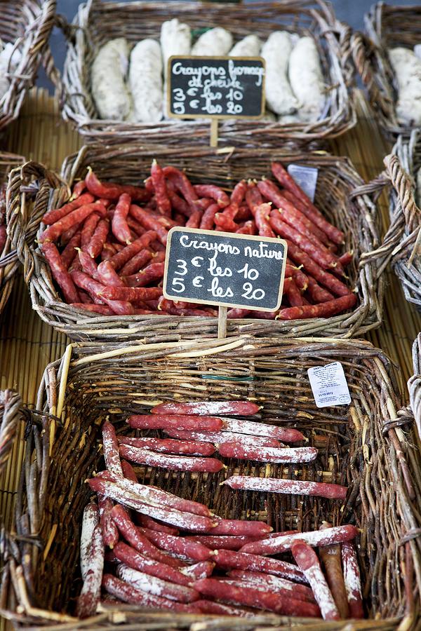 A Market Stall With Assorted Smoked Sausages Photograph by Moe Kafer Photography