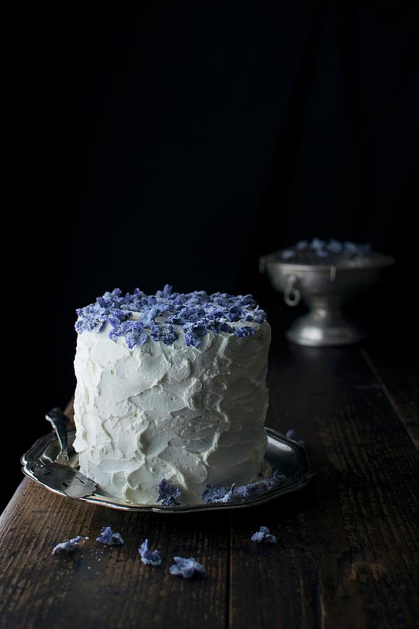 A Mascarpone Cream Cake With Candied Violets Photograph by Justina Ramanauskiene