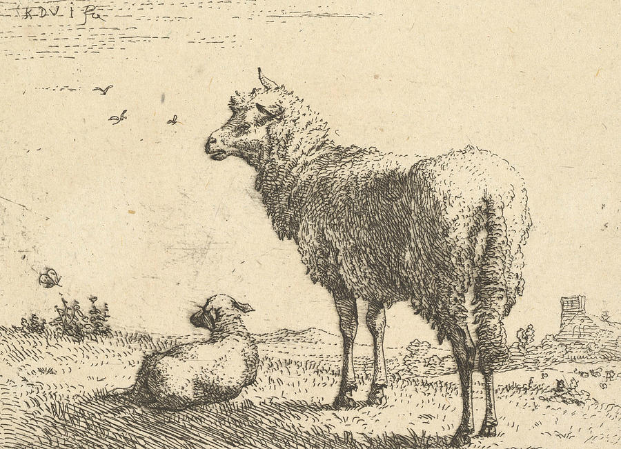 A mature sheep in three-quarters view Relief by Karel Dujardin
