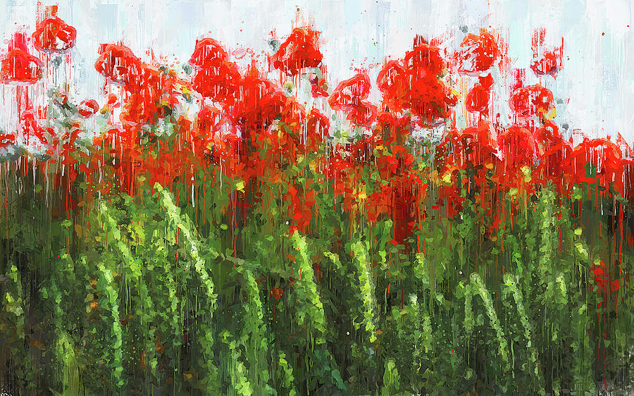 A meadow full of red flowers Painting by AM FineArtPrints