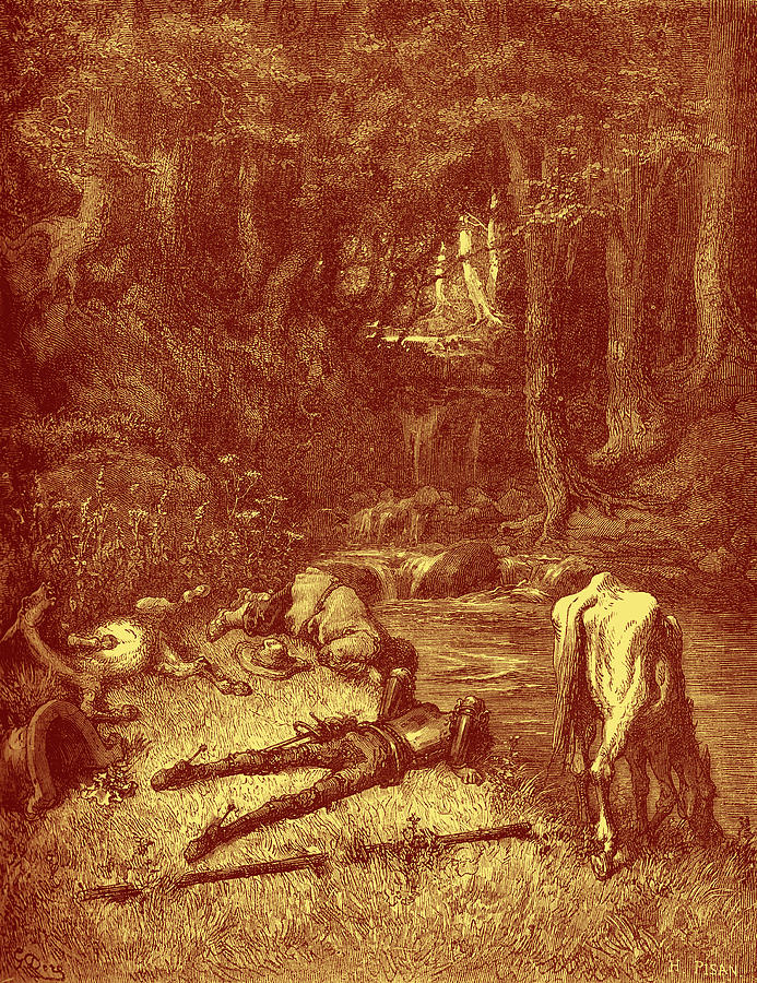 Gustave Dore Painting - A Meadow Watered With A Rivulet, Invited Them To Alight by Gustave Dore