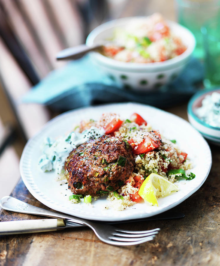 A Meatball With Couscous And Tzatziki Photograph by Karen Thomas