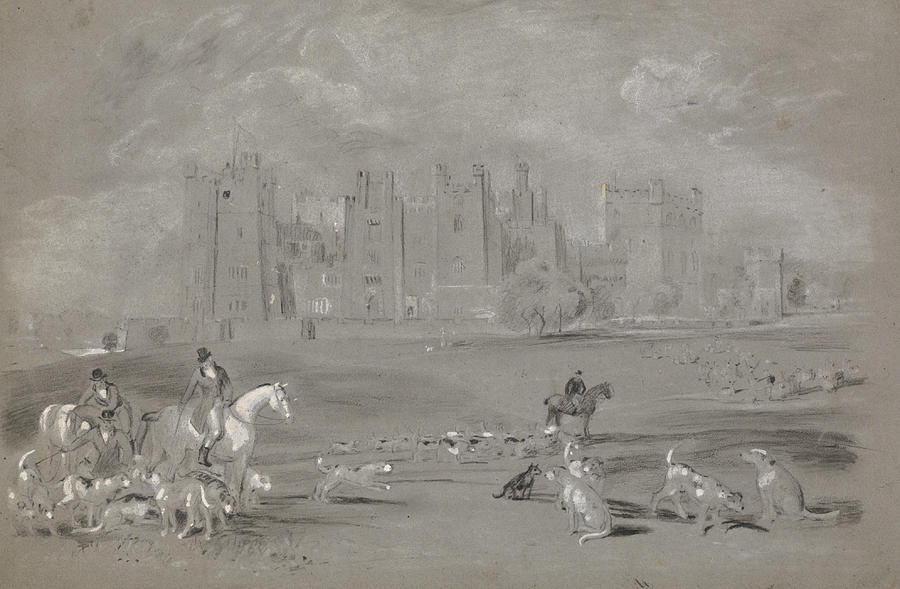 A Meet in the Grounds of Raby Castle Drawing by Peter De Wint