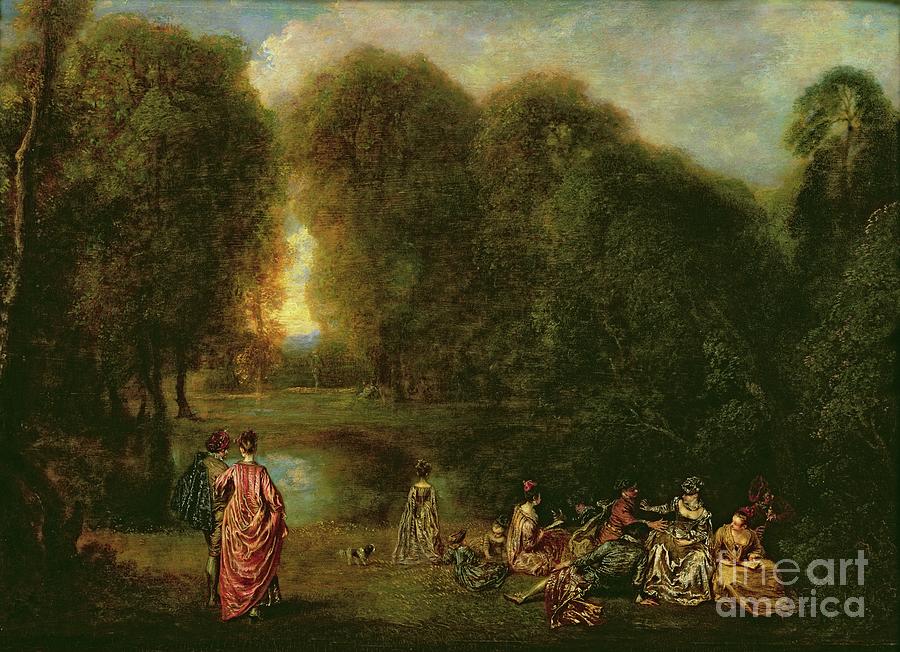 A Meeting In A Park Painting by Jean Antoine Watteau
