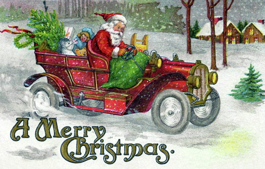 A Merry Christmas - Racing Car Painting by Unknown
