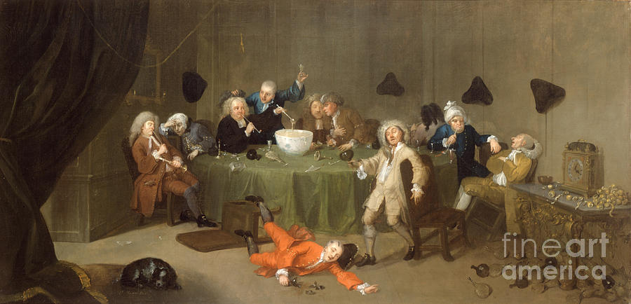 A Midnight Modern Conversation, C.1732 Painting by William Hogarth