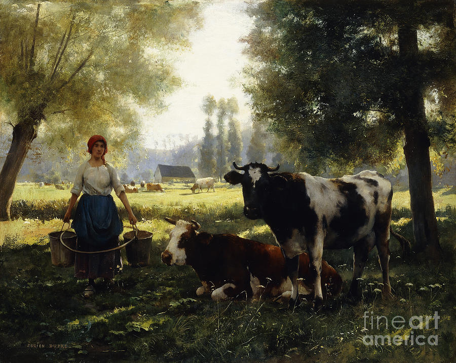 A Milkmaid With Her Cows On A Summer Day By Julien Dupre Painting by Julien Dupre