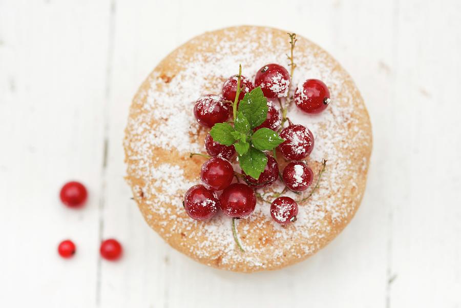 A Mini Cake With Redcurrants And Icing Sugar Photograph by Ewa Rejmer