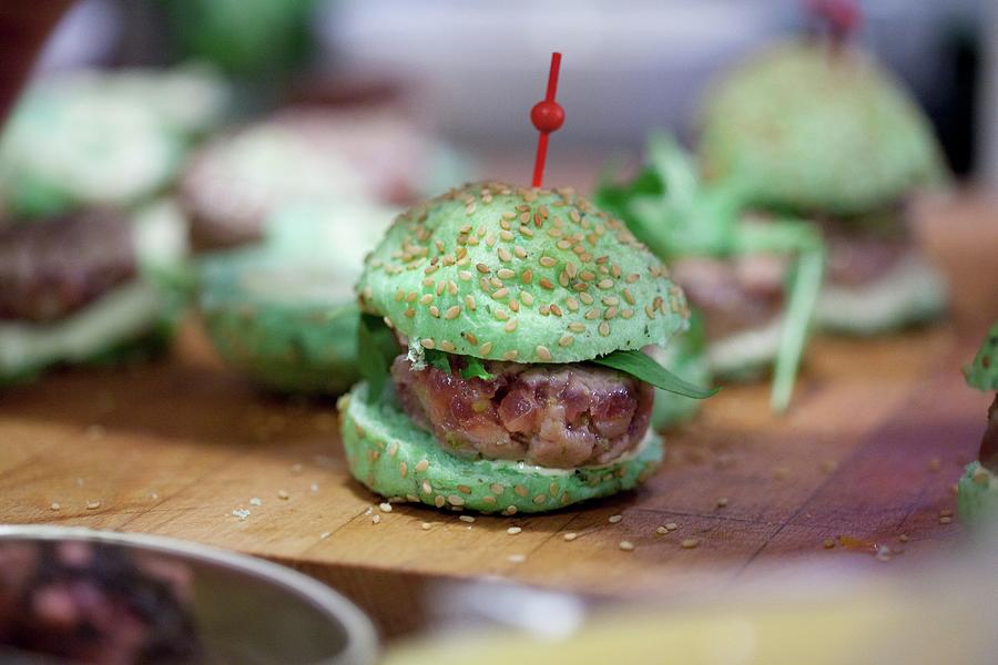 A Mini Green Party Burger With Steak Tartar Photograph by Isolda Delgado Mora