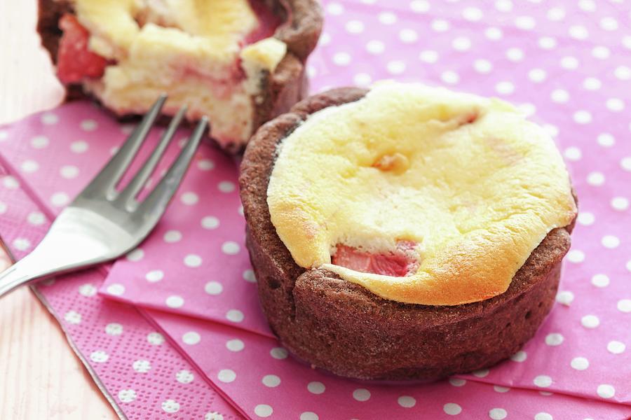 A Mini Strawberry Cake With A Chocolate Edge Baked In A Muffin Tin Photograph by Jan Wischnewski