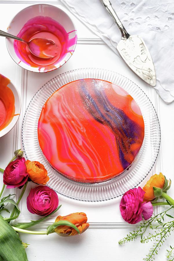 A Mirror Glaze Cheesecake For Springtime Photograph by Lucy Parissi
