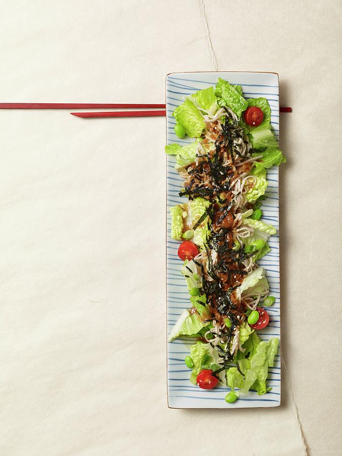A Mixed Leaf Salad With Soba Noodles, Cos Lettuce And Edamame Beans Photograph by Rene Comet