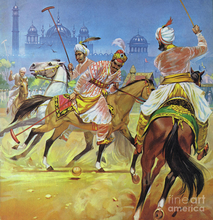 A Moghul emperor playing polo Painting by Angus McBride