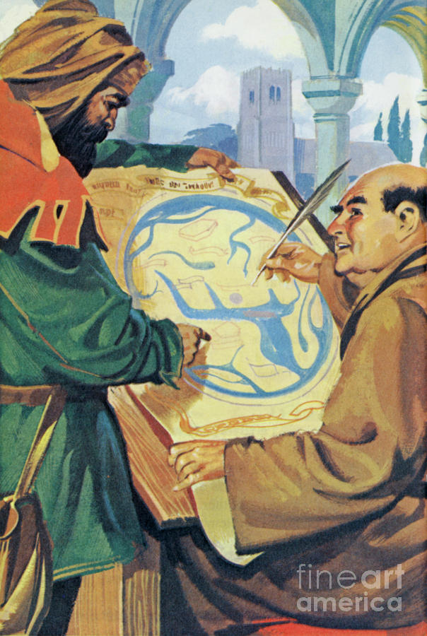 A monk in the Middle Ages, drawing a map Painting by Richard Hook