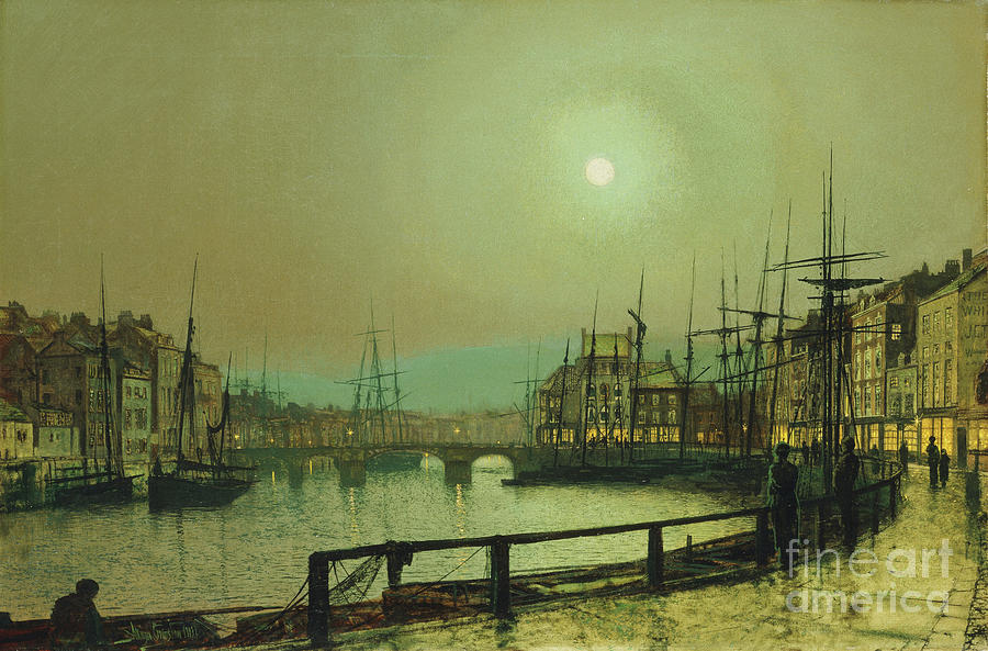 A Moonlit Harbour, 1883 Painting by John Atkinson Grimshaw