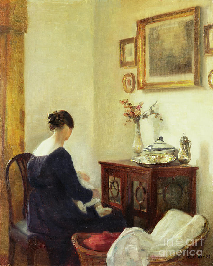 A Mother And A Child In An Interior Painting by Carl Holsoe - Fine Art ...