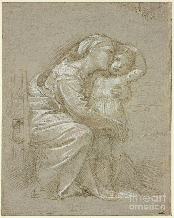 16th Century Drawing - A Mother Embracing A Child, Wa1846.202 by Raphael