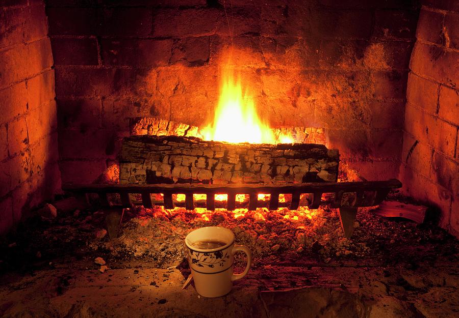 A Mug Of Tea In Front Of A Fireplace Photograph by William Boch