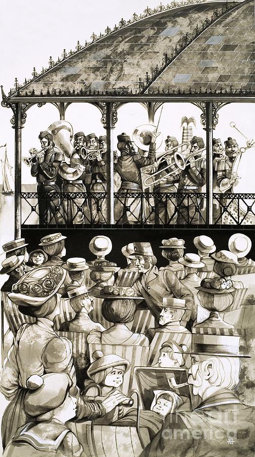Hat Painting - A Municipal Band In Uniform Plays Popular Tunes By The Seaside by Richard Hook