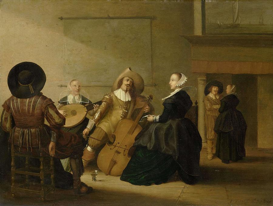 A musical company in an interior. Painting by Pieter Symonsz Potter -mentioned on object-