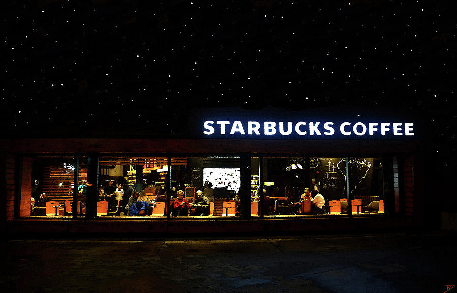 A night at Starbucks Painting by David Lee Thompson