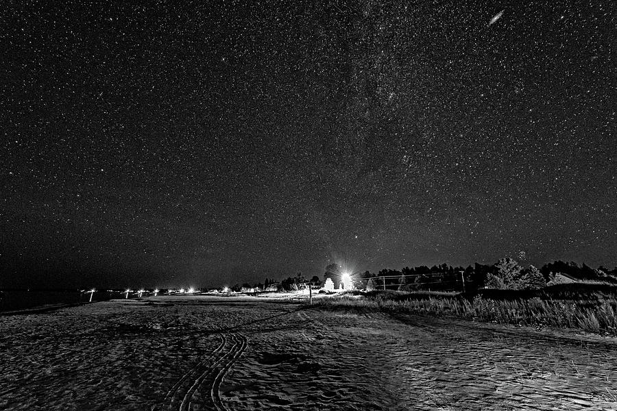 A Night At The Beach - Andromeda bw Photograph by Steve Harrington