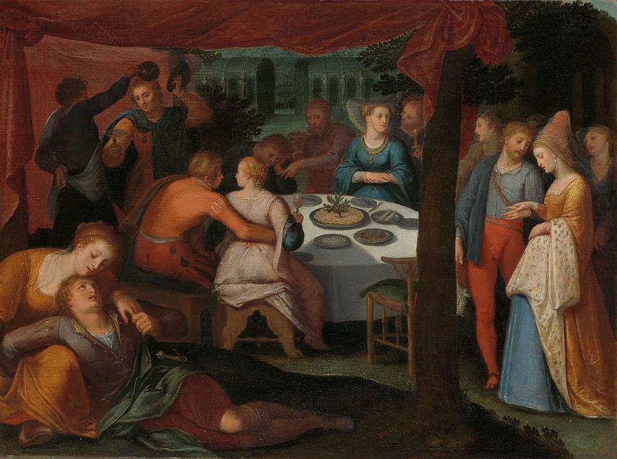A Nocturnal Banquet. Evening Meal in the Woods, one of a series of twelve on the Insurrection of... Painting by Otto Van Veen