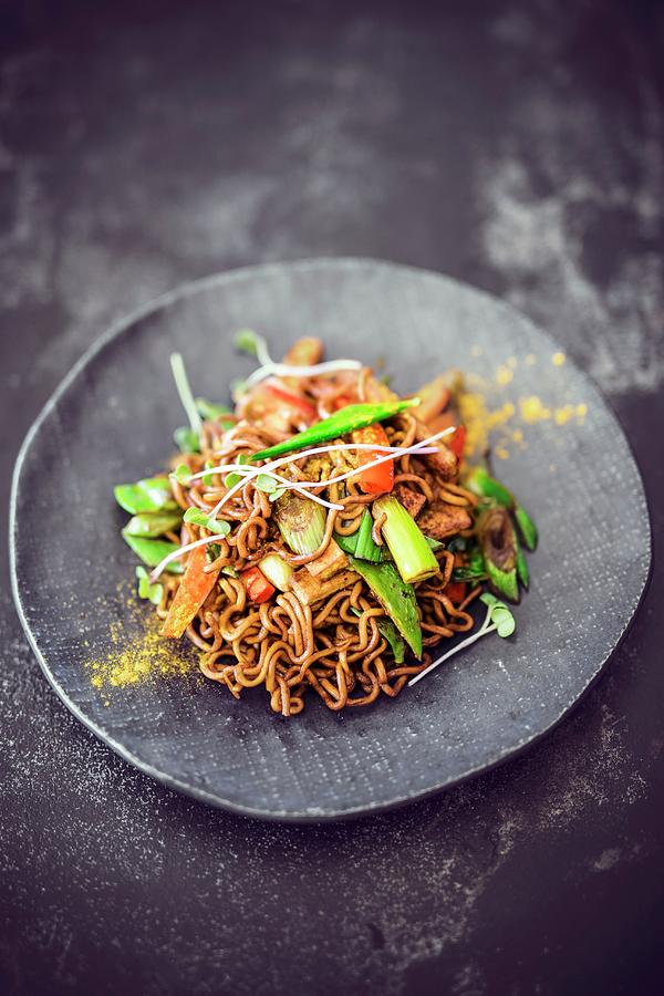 A Noodle Dish With Vegetables And Tofu asia Photograph by Jan Wischnewski