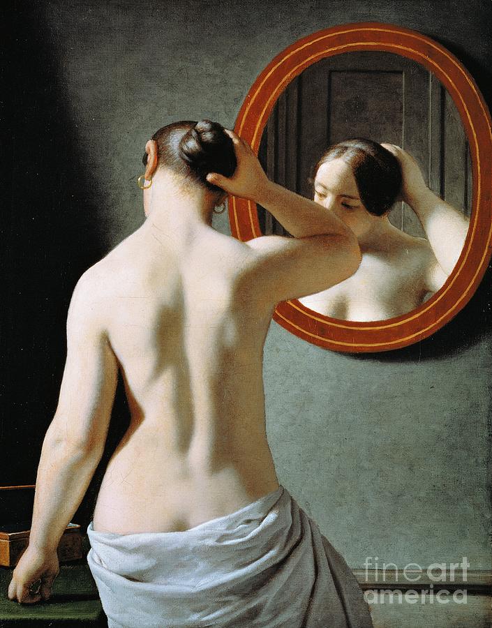 A Nude Woman Doing Her Hair In Front Of A Mirror, 1841 Painting by Christoffer Wilhelm Eckersberg