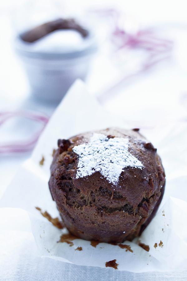 A Nut And Date Muffin Topped With An Icing Sugar Star Photograph by Sjoberg, Marie