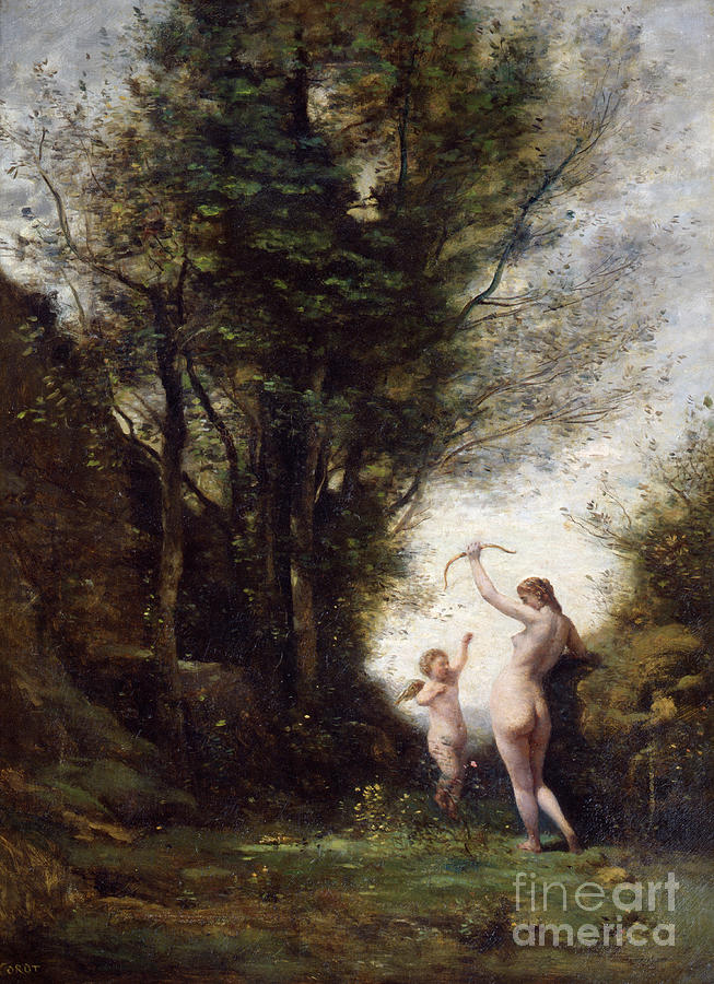 A Nymph Playing With Cupid, 1857 Drawing by Print Collector